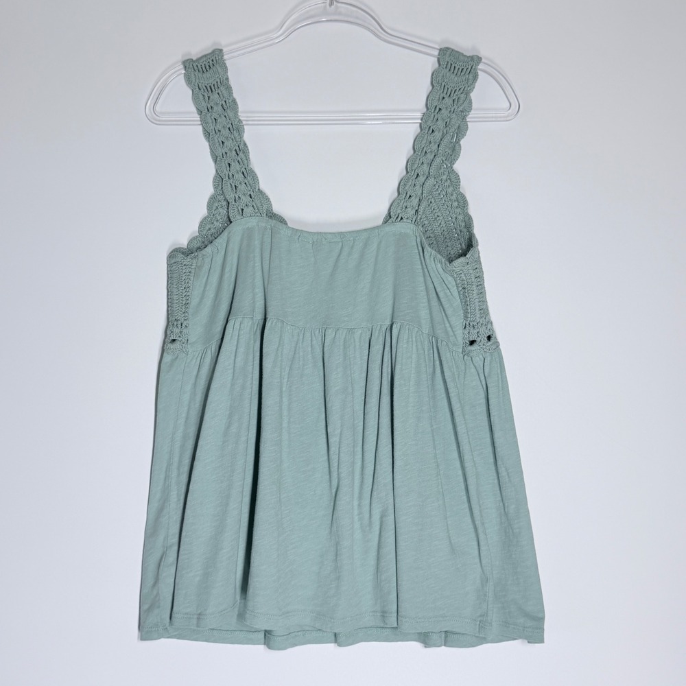 Lucky Brand Crochet Babydoll Tank Top Large Sage Green Boho Knit Cami 2024 - Picture 6 of 11